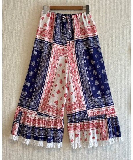 70s bandanna print wide leg pants
