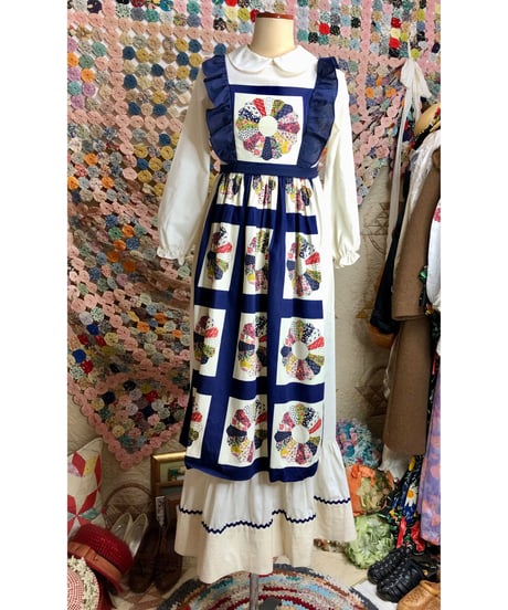 70s patchwork print apron dress