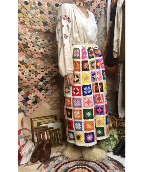 granny square skirt white