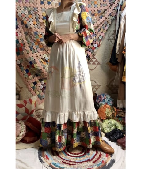 70's patchwork print apron dress