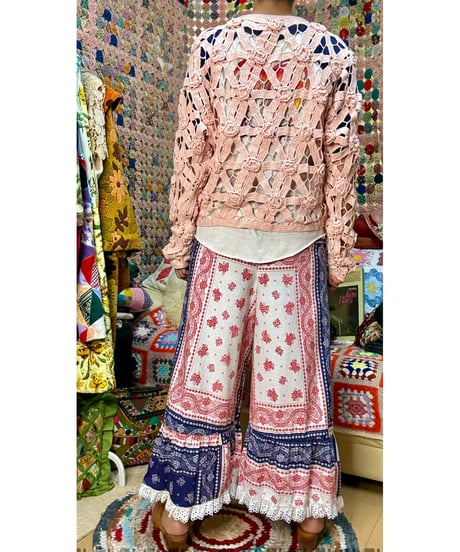 70s bandanna print wide leg pants