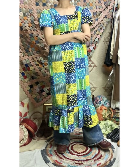 70's patchwork print cotton dress