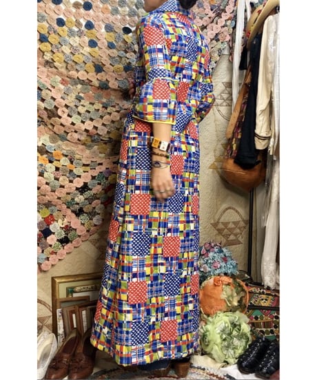 1960-70's patchwork print quilted one-piece