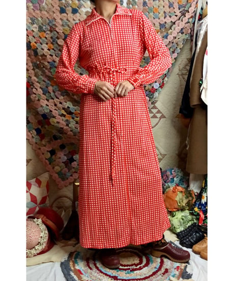 70s checkered polyester dress