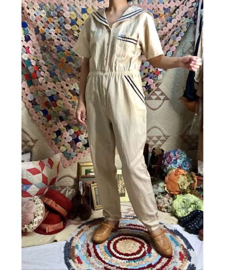 80's sailor collar jump suit