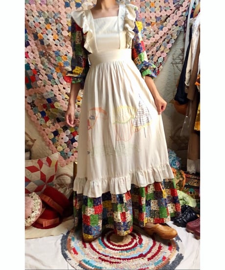 70's patchwork print apron dress