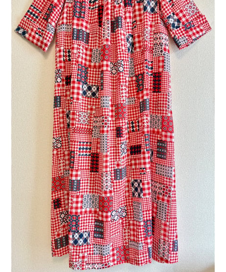 70s patchwork print dress