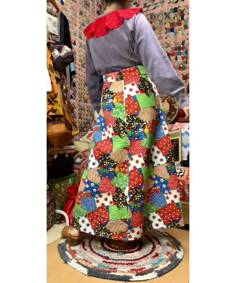 70s patchwork print quilting skirt