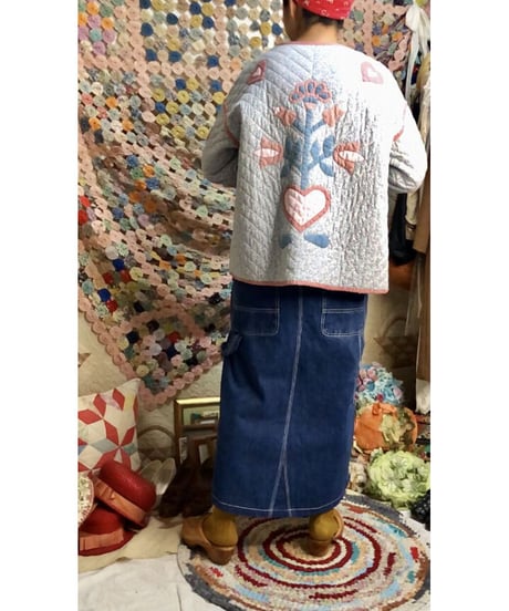 patchwork heart motif quilting jacket