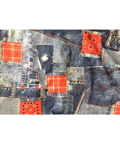 70's denim patchwork print dress