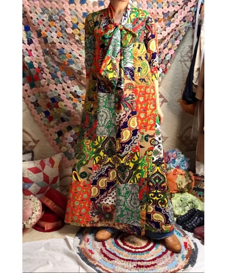 patchwork print paisley dress