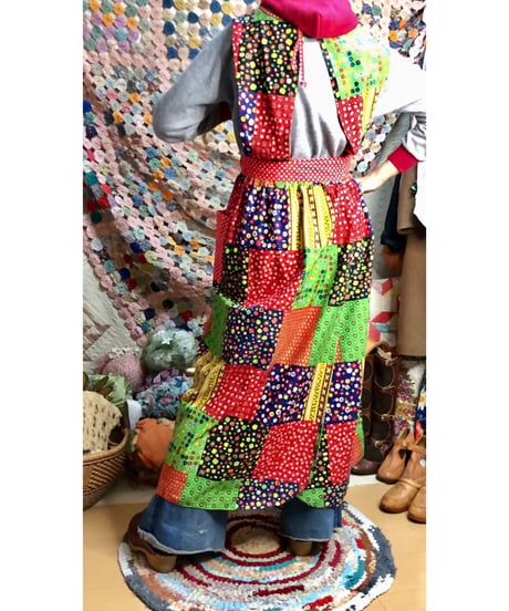 70s patchwork print apron dress