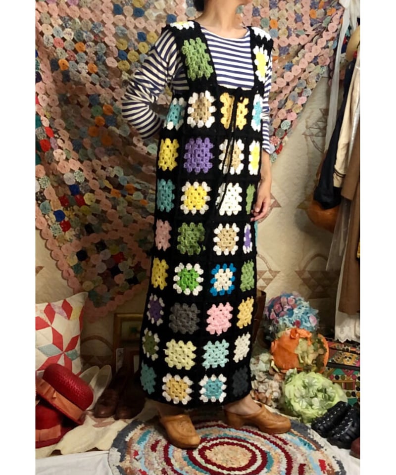vintageグラニースクエア　ワンピース granny square one-piece black | Quilt