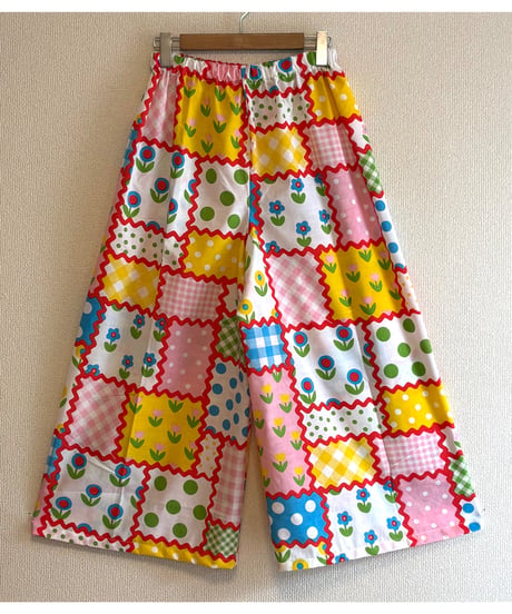 patchwork print super wide leg pants B（70s fabric）