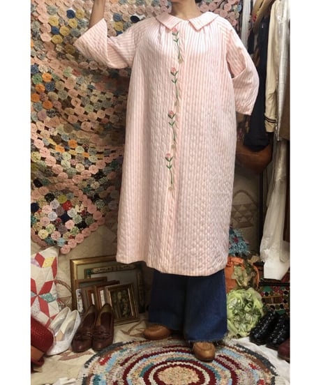 1960's quilting stripe & flower robe