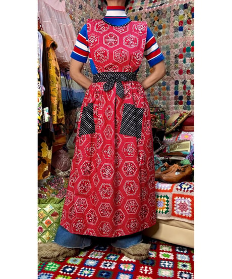 70s design house bandanna print apron dress