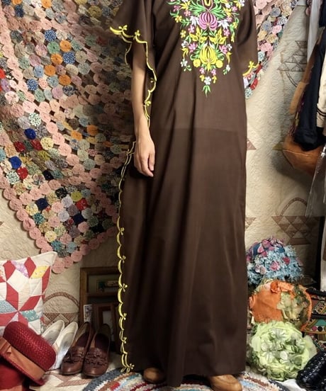 embroidered kaftan print one-piece