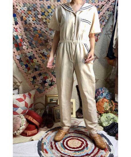 80's sailor collar jump suit