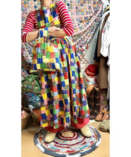 patchwork print apron dress