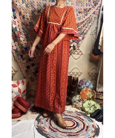 70's flower cotton one-piece
