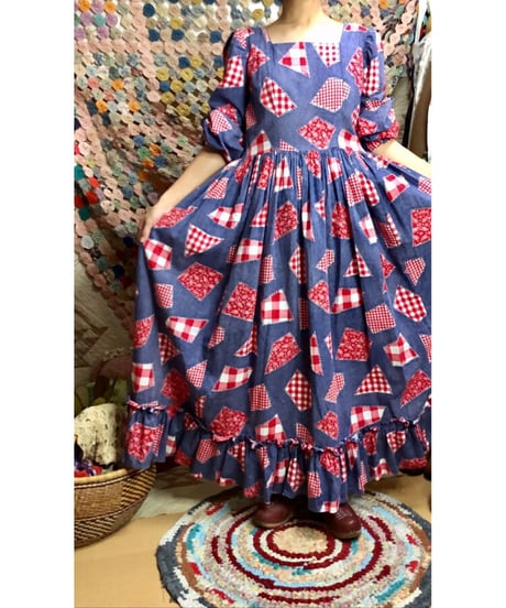 70s patch print dress