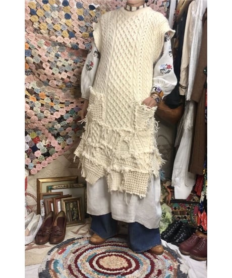 original upcycling cable  knit  vest one-piece