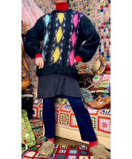 70s diamond motif mohair knit