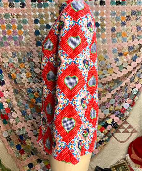 70s heart motif quilting jacket