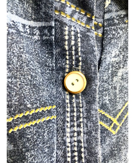 70's denim patchwork print shirt