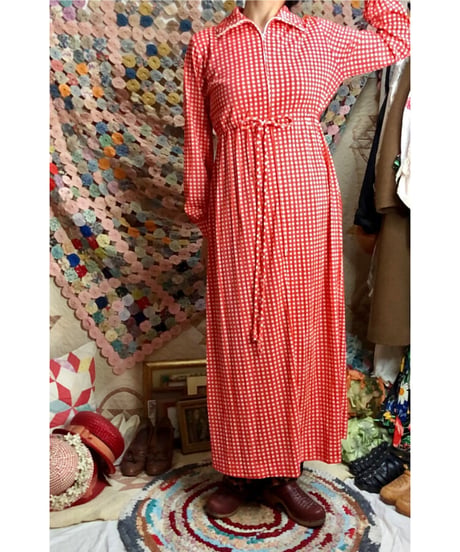 70s checkered polyester dress