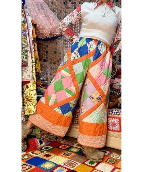70s patchwork quilt wide leg pants