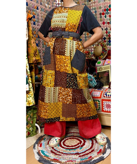 70s patchwork print apron dress