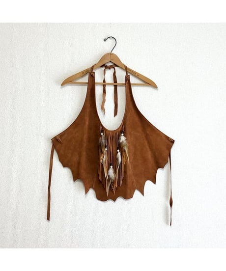 leather and feather halter crop top