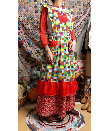 70s patchwork print apron dress