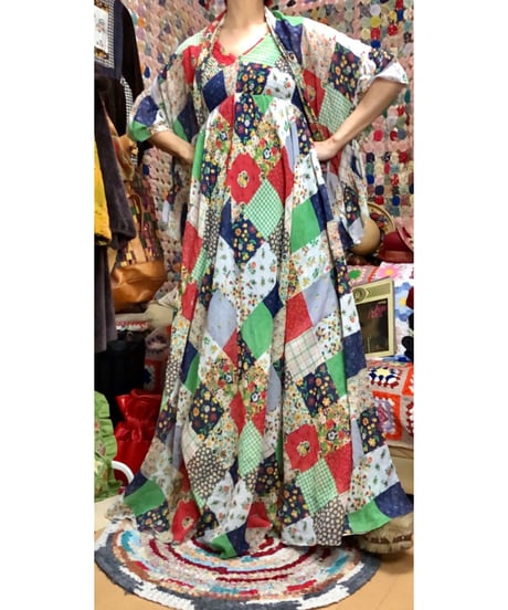 70s patchwork print dress