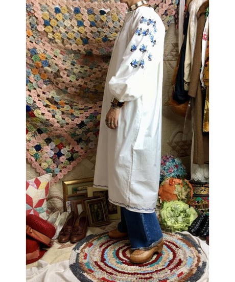vintage ukrainian embroidered one-piece blue