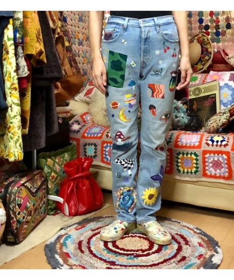 hand painted denim pants