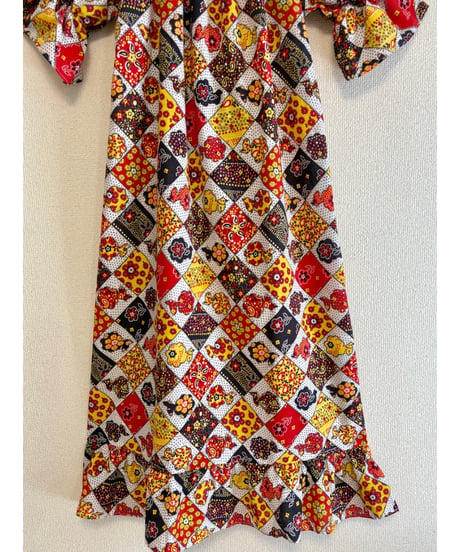70s patchwork print dress