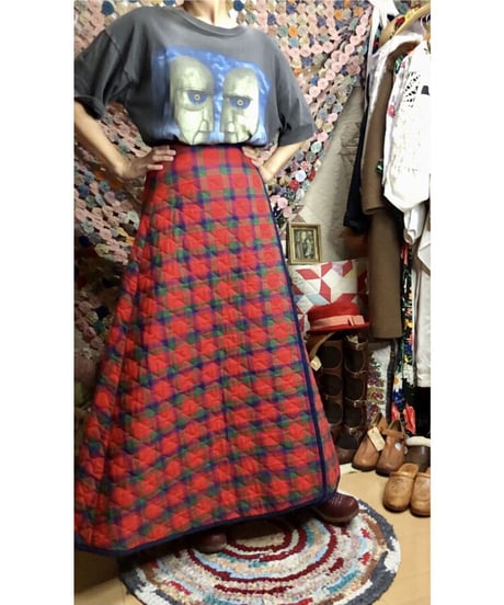 60s quilting plaid wrap skirt
