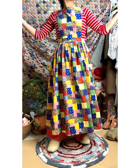 patchwork print apron dress