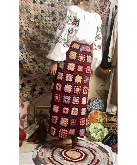 granny square skirt burgundy