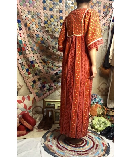 70's flower cotton one-piece
