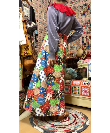 70s patchwork print quilting skirt