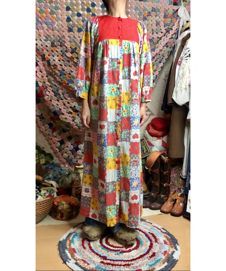 70s patchwork print dress