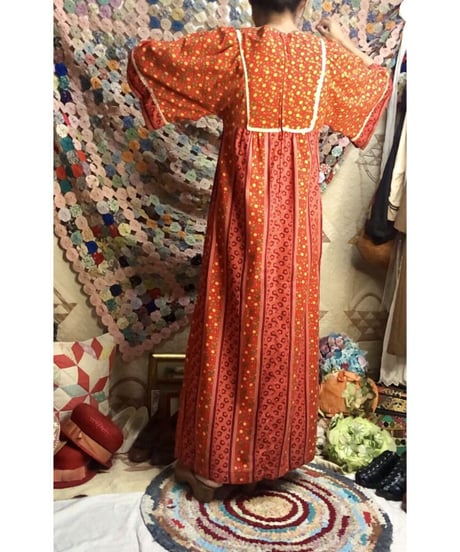70's flower cotton one-piece