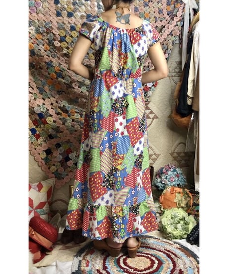 1970's patchwork print one-piece