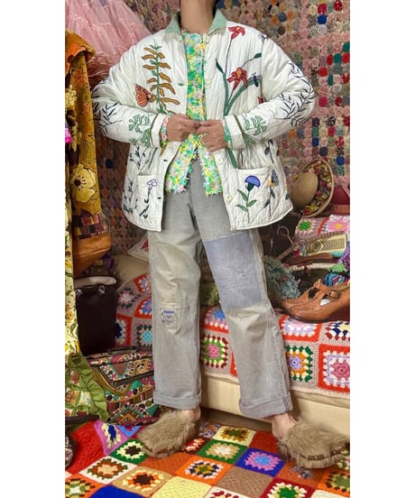 botanical embroidery quilted jacket
