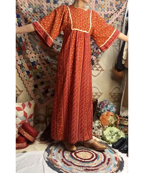 70's flower cotton one-piece