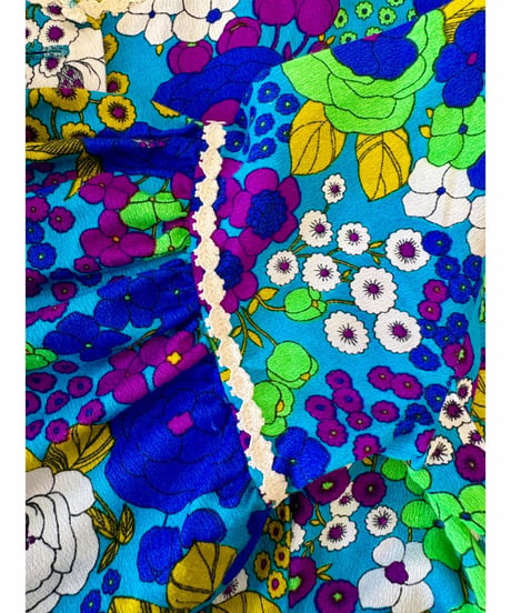 60-70s  balloon sleeve flower hawaiian dress