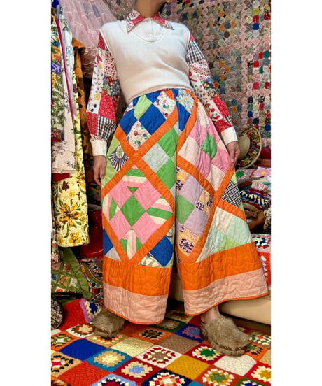 70s patchwork quilt wide leg pants